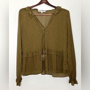 Abercrombie & Fitch Peasant Blouse Women’s Medium Olive Pink Tassels‎ Boho Chic
